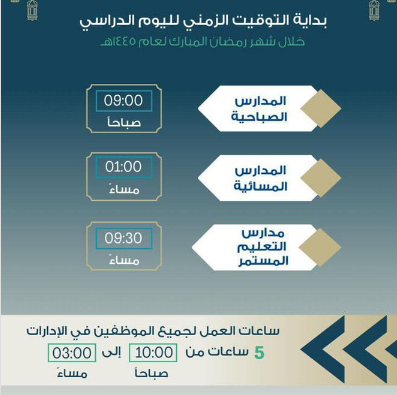 دوام المدارس في رمضان 2024 السعودية